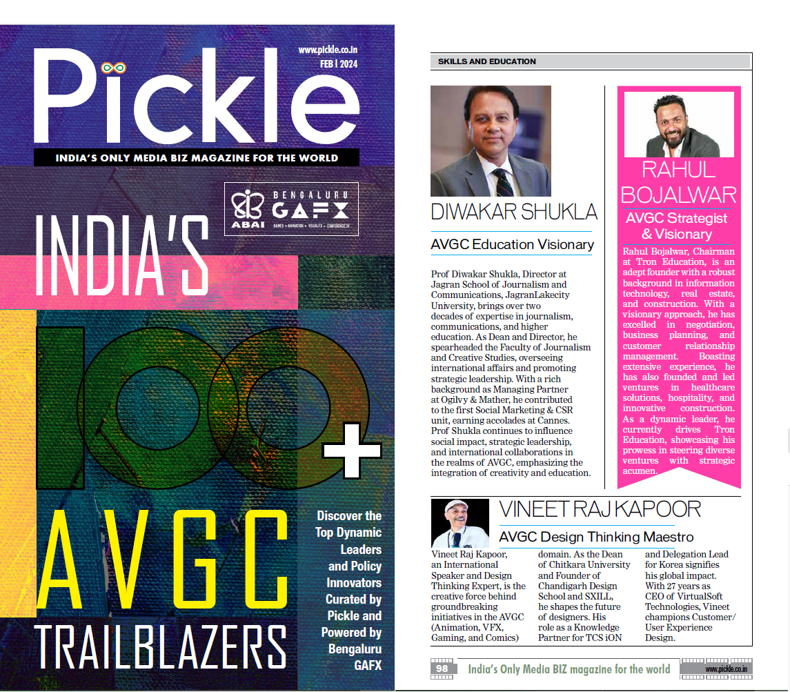 SXILL Founder Vineet Raj Kapoor Featured in India’s Top 100 AVGC Trailblazers